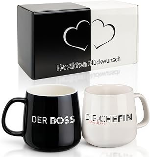 TUZELIYA Der Boss & Die Wahre Chefin Partnertassen Set – Hochzeitsgeschenk für Brautpaare, Jahre Geschenk für Frauen & Männer, Schwarz und Weiß Paar Tassen für Hochzeit, Jahrestag & Weihnachten