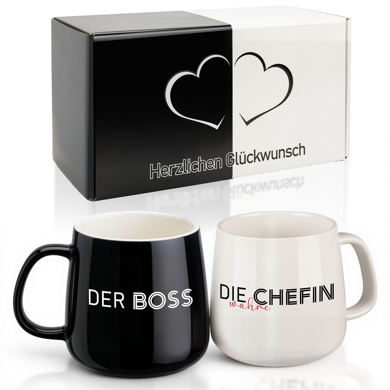 TUZELIYA Der Boss & Die Wahre Chefin Partnertassen Set – Hochzeitsgeschenk für Brautpaare, Jahre Geschenk für Frauen & Männer, Schwarz und Weiß Paar Tassen für Hochzeit, Jahrestag & Weihnachten