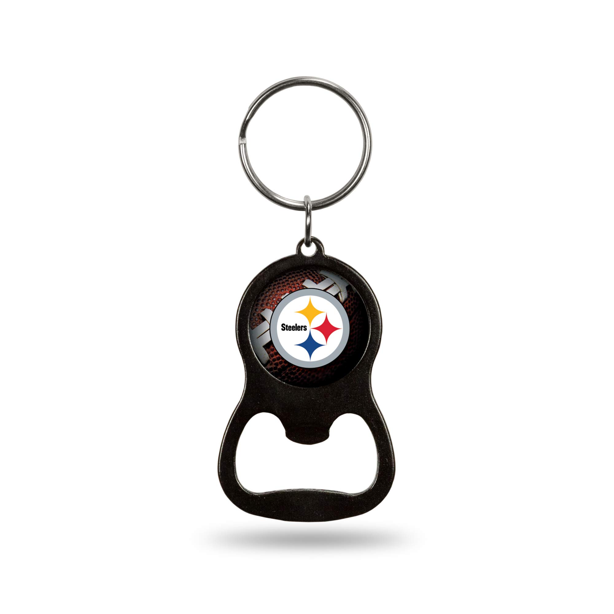 Rico Industries NFL Football Pittsburgh Steelers Black Metal Keychain - Beverage Bottle Opener With Key Ring - Pocket Size 1.25