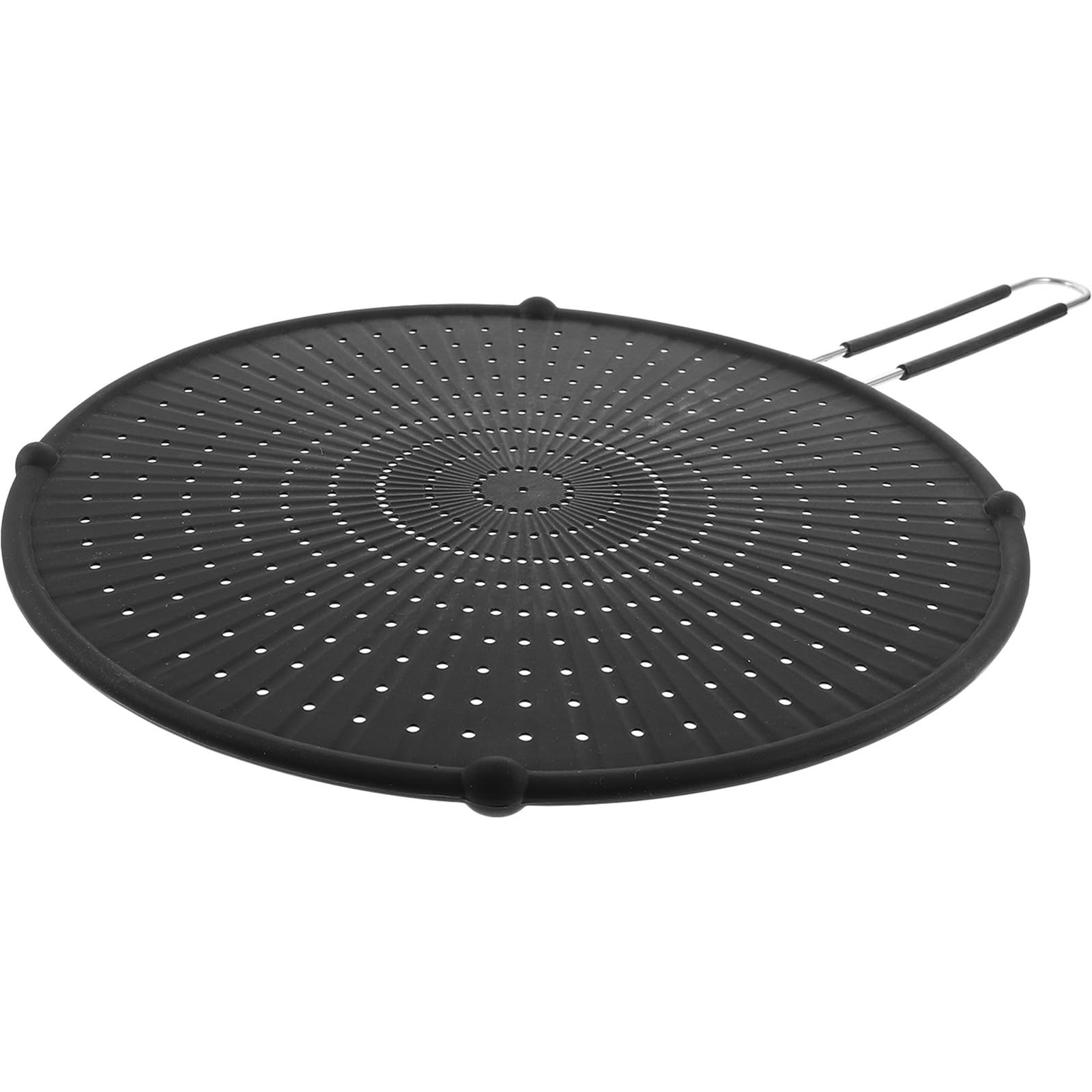 Pantalla de silicona rosa con mango largo de acero inoxidable para cocina