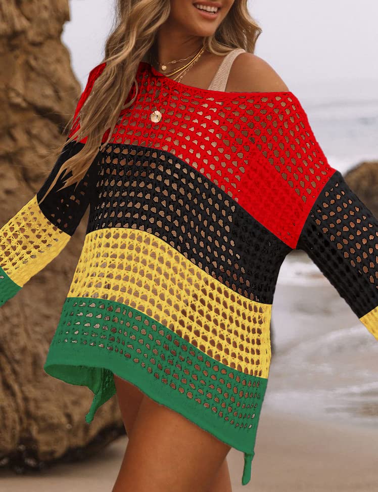 Image of Bsubseach Crochet Cover Up Women Sexy Hollow Out Swim Coverup Summer Outfit | Long Sleeve Beach Cover Up, One Size Fits All, Flattering for All Body Types, Chic Crochet Top, for Vacations & Lounging