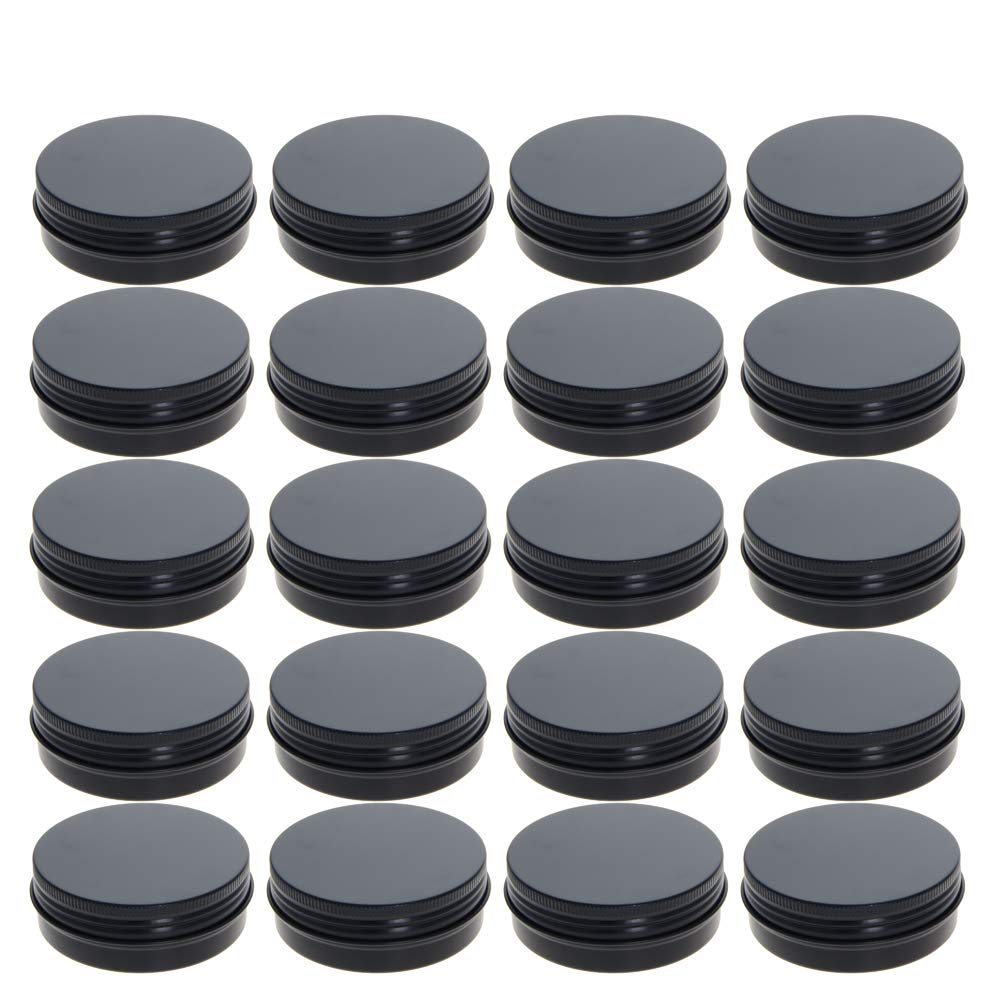 Othmro 20pcs 2oz Metal Round Tins Aluminum Tin Cans Containers with Screw Lid, 68 * 25mm(DxH) Black tin cans for Salve, Spices, Lip Balm, Tea or Candies 60ml
