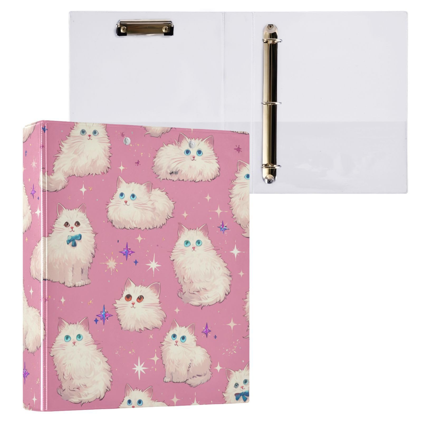 Raccoglitore di materiale scolastico da 1 e mezzo pollice pesca glitter gattino bianco