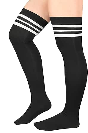 Black & White Stripe Over Knee Socks (Made In Italy) – Silver Legs - Foto 3
