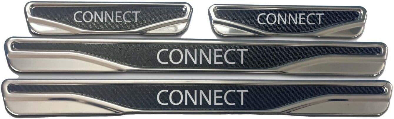 For Ford Focus, Fusion, Kuga, Fiesta, Courier, Connect, C-Max Chrome & Carbon Door Sill Scratch Guard S.Steel (Courier)