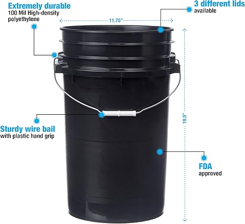 Miniatura 2 de Consolidated Plastics Cubetas negras de grado alimenticio de 7 galones + tapas de sellado gamma verde, almacenamiento de contenedores sin BPA, cubos