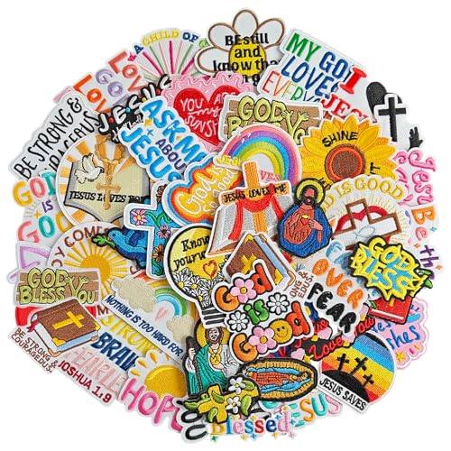 EMORBALS 45 Pcs Christian Iron on Patches Embroidered Jesus Sew on/Iron on Patches for Clothes Hats Jacket Contains Inspirational Positive Quotes