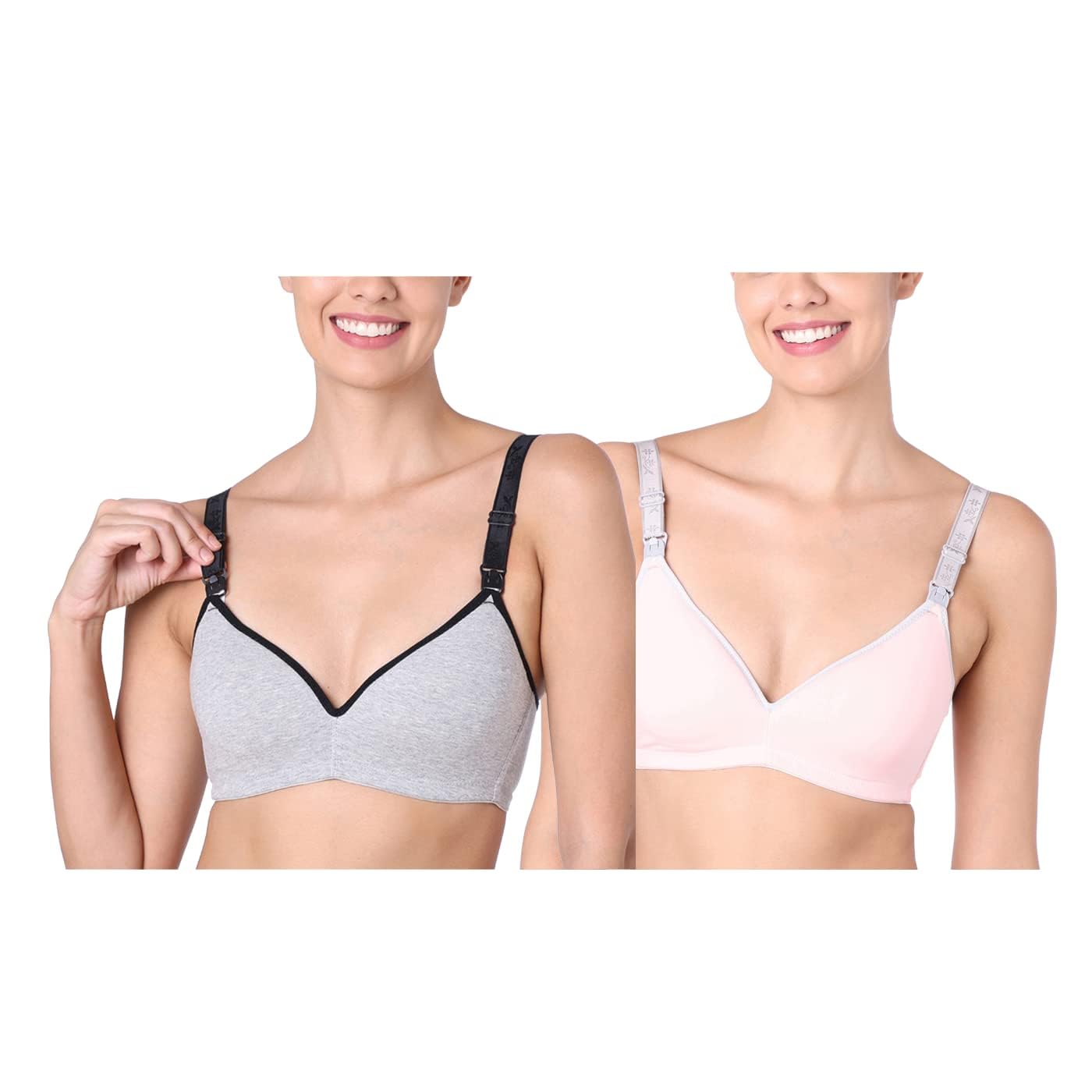 Stylish Padded Women Breastfeeding Bra, Maternity, Feeding, Nursing Bra with Extender, Gray Black, Size 34, Cotton-image-46