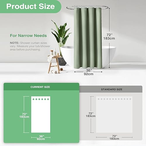 Miniatura 3 de Cortina de ducha Dynamene para cubículo de tela - 36x72 con textura de nido de abeja, cortinas de tela pesadas y con peso para baño, juego de