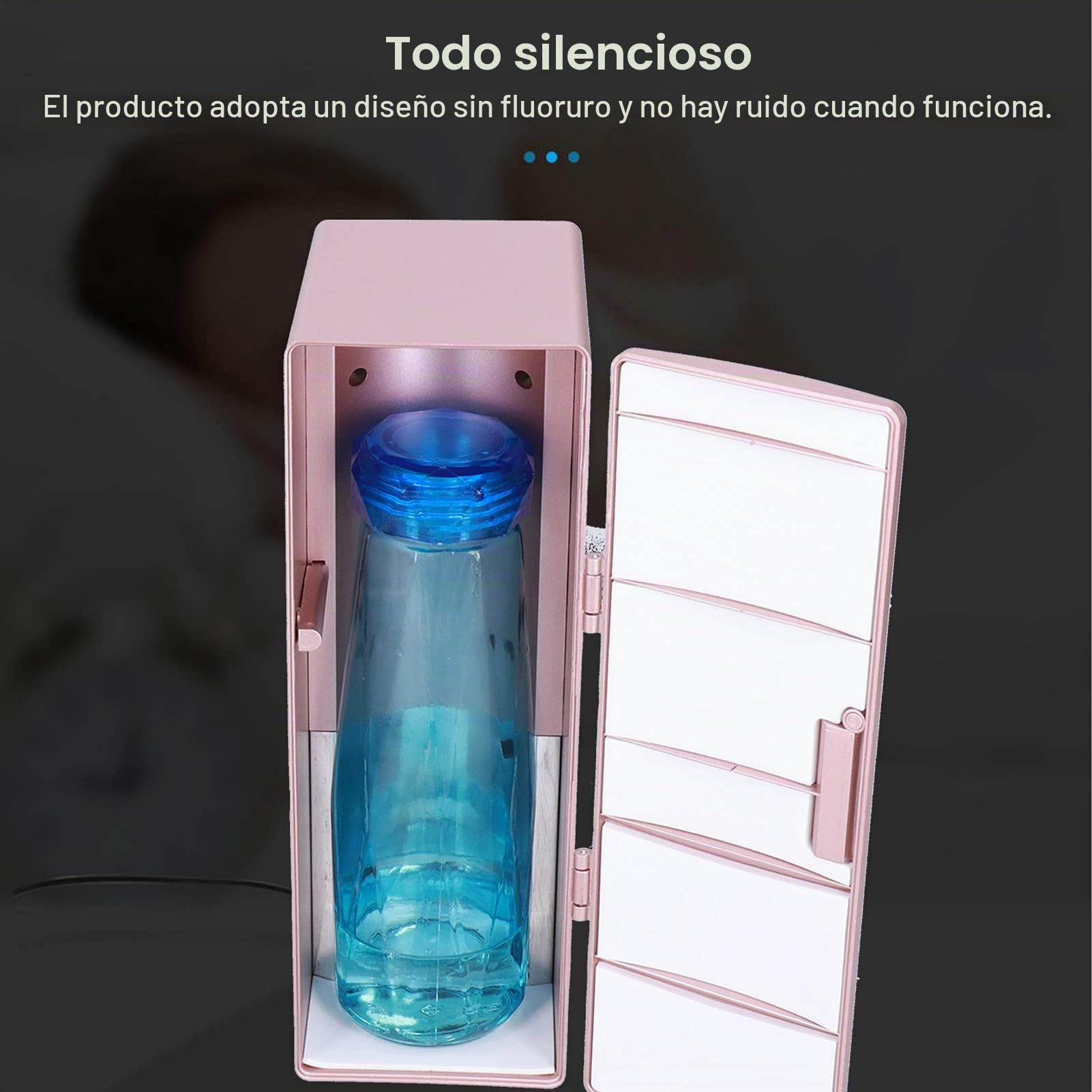 Mini refrigerador portátil USB caliente y frío, doble uso, para cosméticos, escritorio, hogar, dormitorio, al aire libre, alimentos y bebidas (oro rosa)