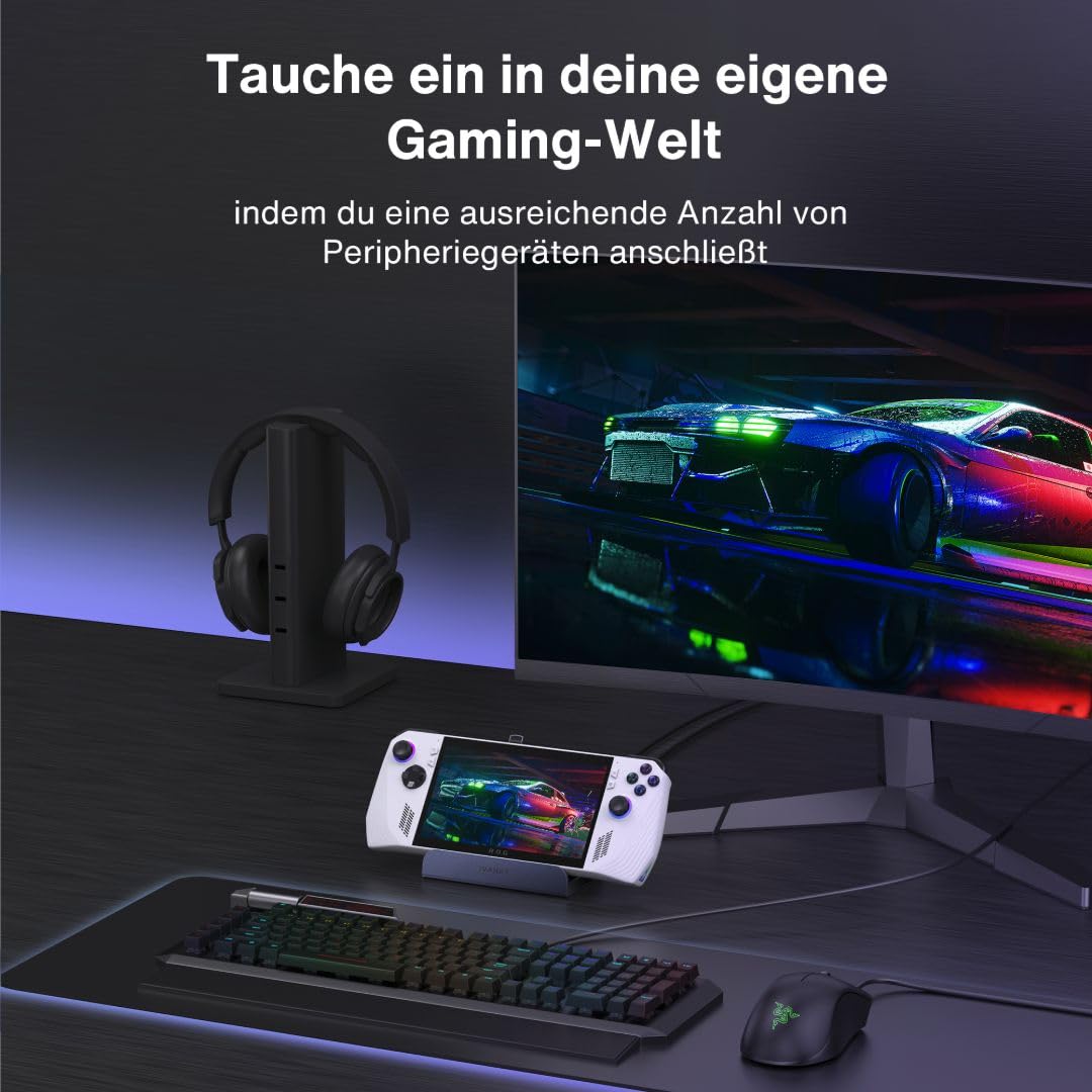 iVANKY Docking Station für Steam Deck/ROG Ally, HDMI 2.1 4K@144Hz, 1Gbps Ethernet, 3*USB-A 3.0, 100W USB-C Ladung, 8-in-1 Dock Kompatibel mit ASUS ROG Alloy X/Legion go/Valve Steam Deck OLED/MSI Claw