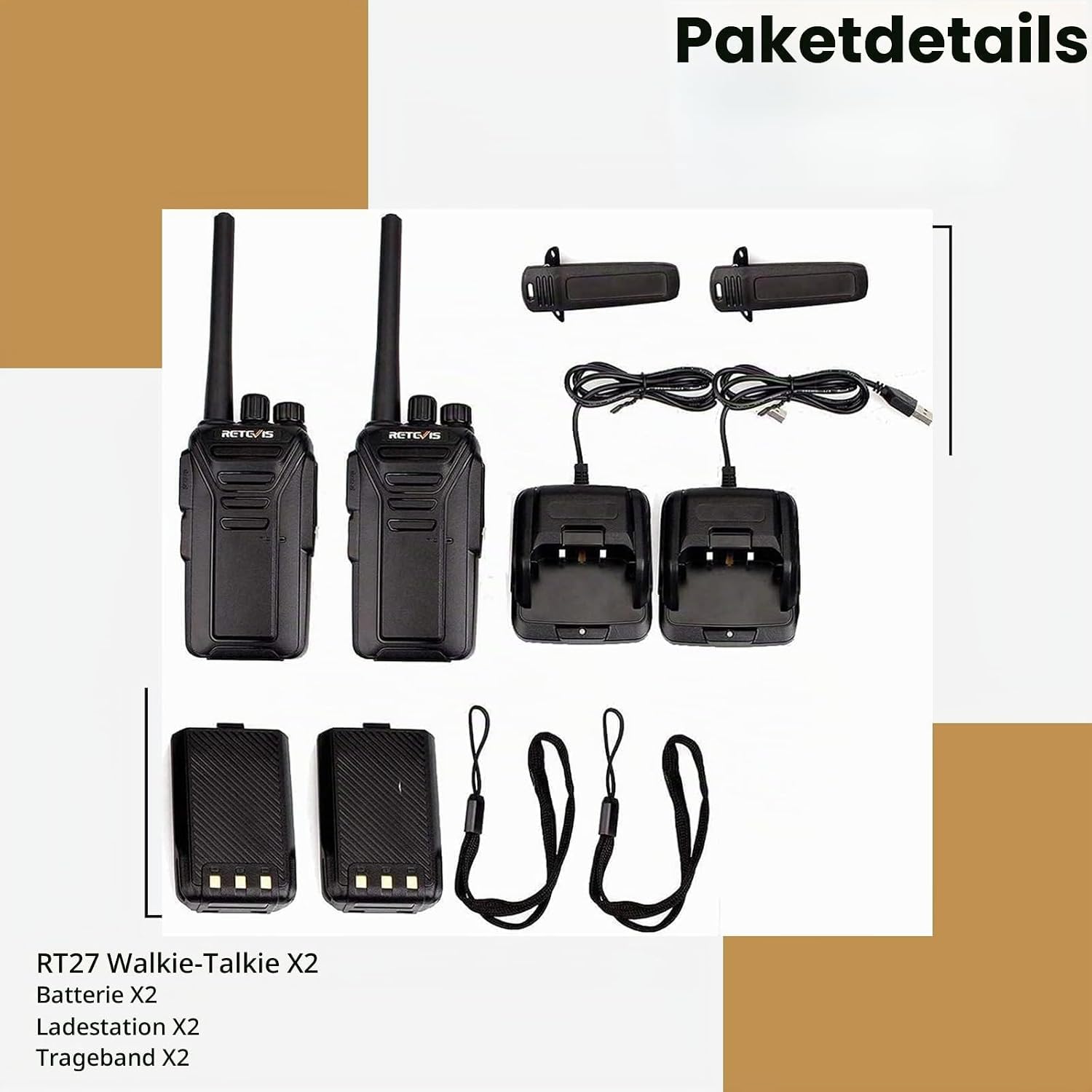 Retevis RT27 Walkie Talkie Funkgerät, 16 Kanäle PMR Lizenzfrei VOX Notanruf, Funkgeräte Wiederaufladbar mit USB Ladeschale, Funkgeräte Set für Zuhause, Camping, Flotte (2 Stück, Schwarz)