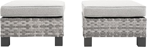 Miniatura 4 de Otomanas otomanas de mimbre para patio al aire libre, 2 piezas, otomana de ratán para todo tipo de clima, reposapiés cuadrado para exteriores con