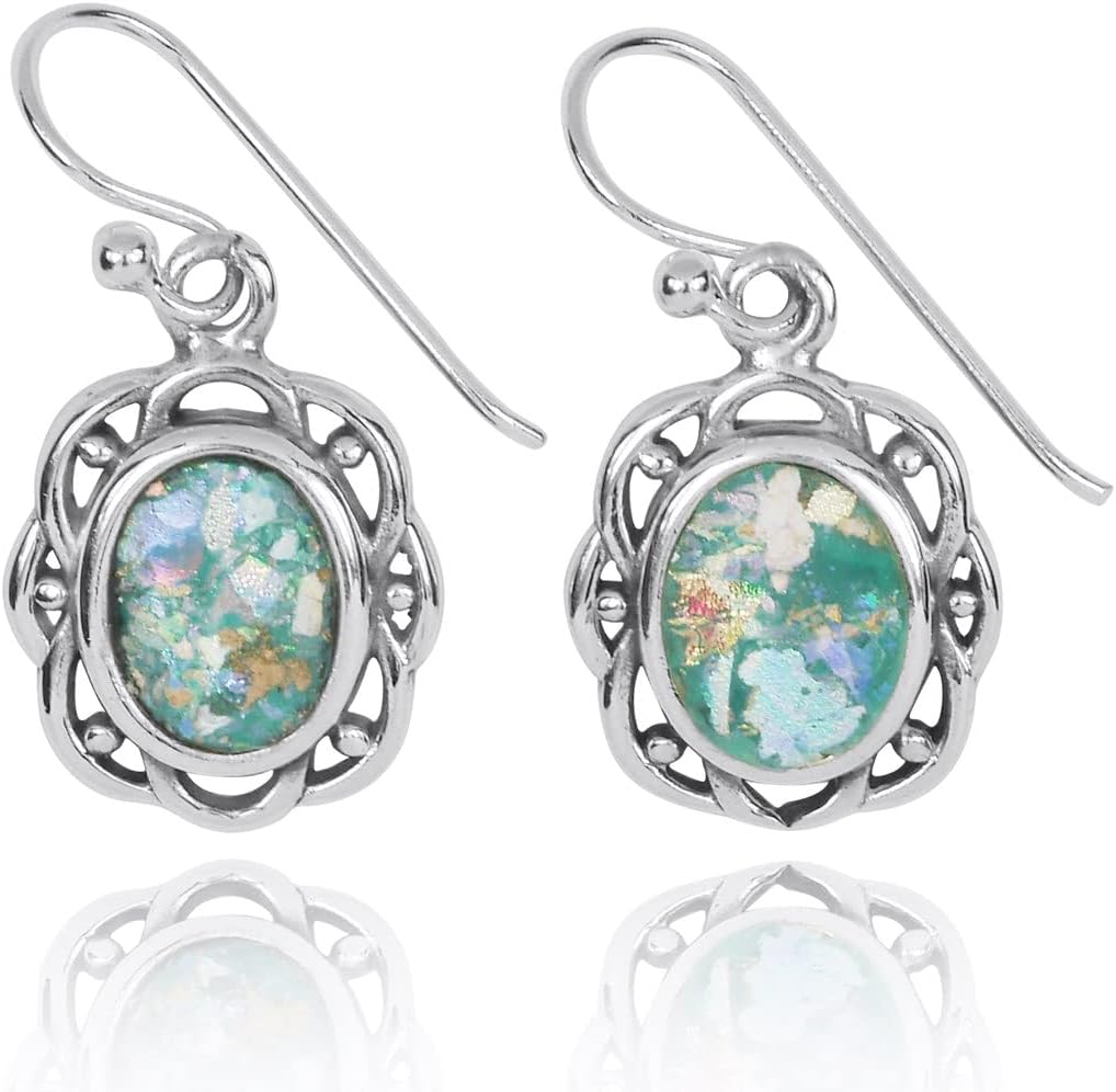 Ethnic Roman Glass Earrings - Ancient Roman Glass Silver Jewelry - Israeli Jewelry for woman - Historical archaeological Glass Pieces