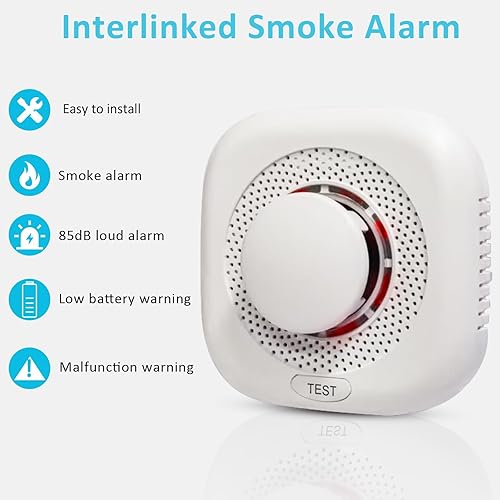 Miniatura 3 de Paquete de 2 detectores de humo ópticos, detector de humo para el hogar con botón de prueba y botón de silencio, alarma de incendio con indicador