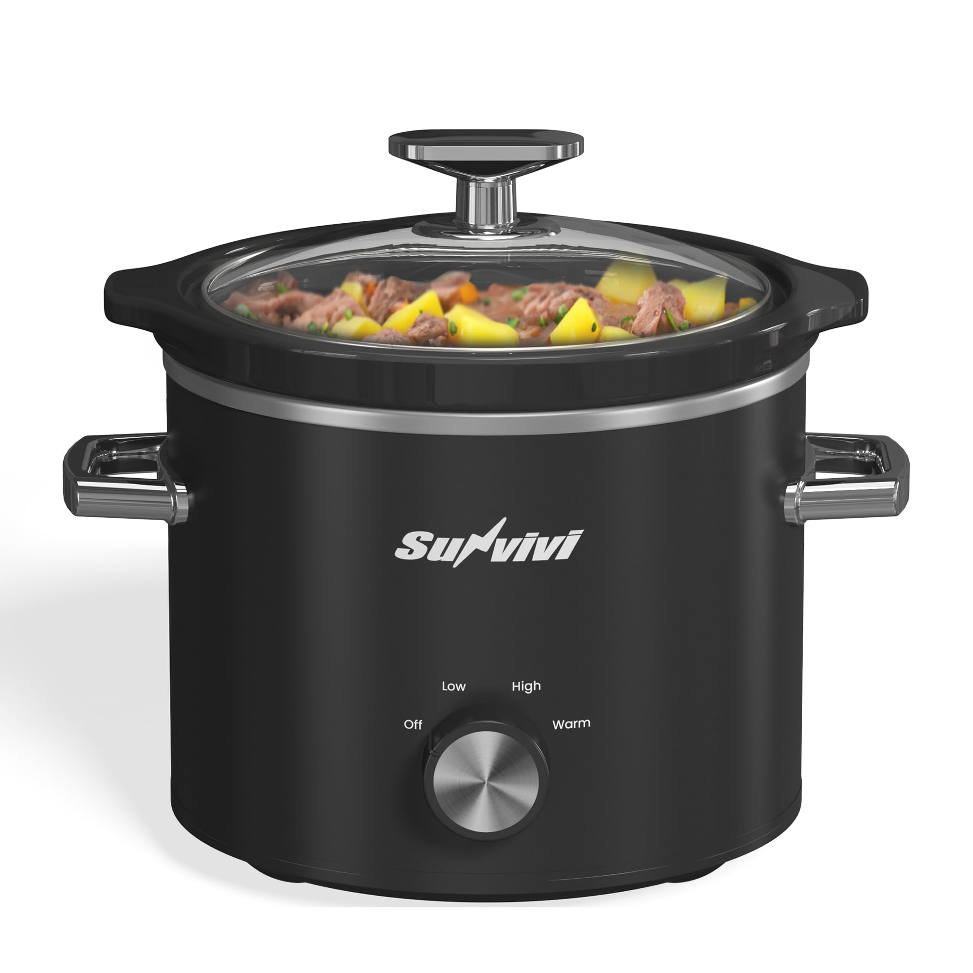 SUNVIVIPRO Small Slow Cooker with Removable Ceramic Pot, Food Warmer with 3 Heating Settings & Dishwasher Safe Glass Lid, Black
