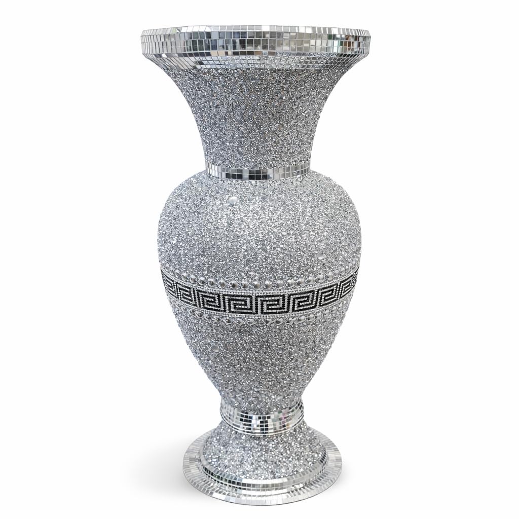 Segoy Silver Floor Vase Xxl Crushed Diamond Crystal Sparkly Mirrored Floor Vase Border - 40X60cm