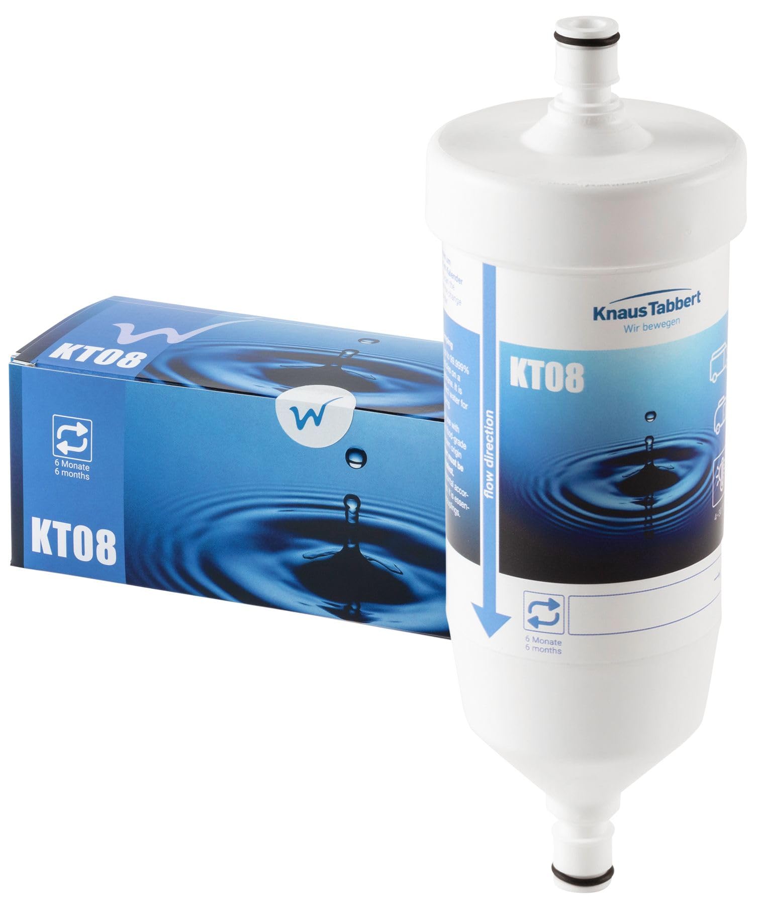 KT08 Wasserfilter für Wohnmobile, Wohnwagen & Boote | Laborgeprüft - Filtert 99,99999% der Bakterien, Kalkpartikel & mehr - Lebensmittelqualität - Bis zu 6.000 Liter / 6 Monate