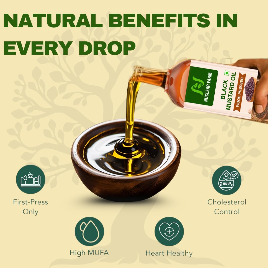 Nuclear Farm Black Mustard Oil Wood Pressed Oil - 1L (Cold Pressed - Extracted on Wooden Churner), Kolhu, Kacchi Ghani, Chekku, Natural, Chemical-Free, Cold Pressed Mustard Oil for Cooking, Perfect blend of Health, Taste & Aroma 3