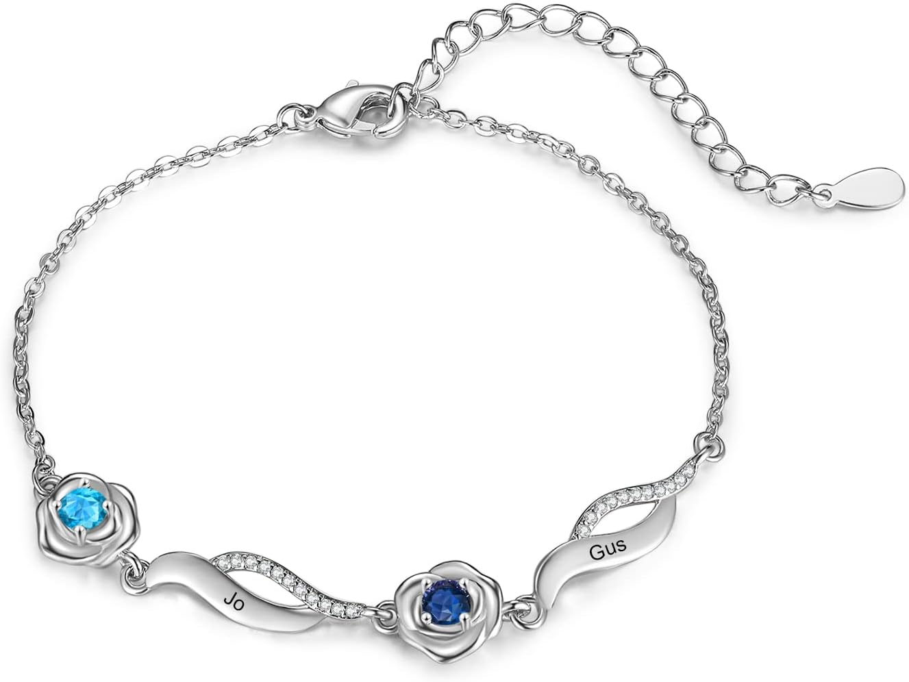 Personalized Birthstone Bracelets for Women Mom Mothers Bracelet with Names Custom Rose Charm Link Bracelets Jewelry Gifts for Mothers Day Christmas