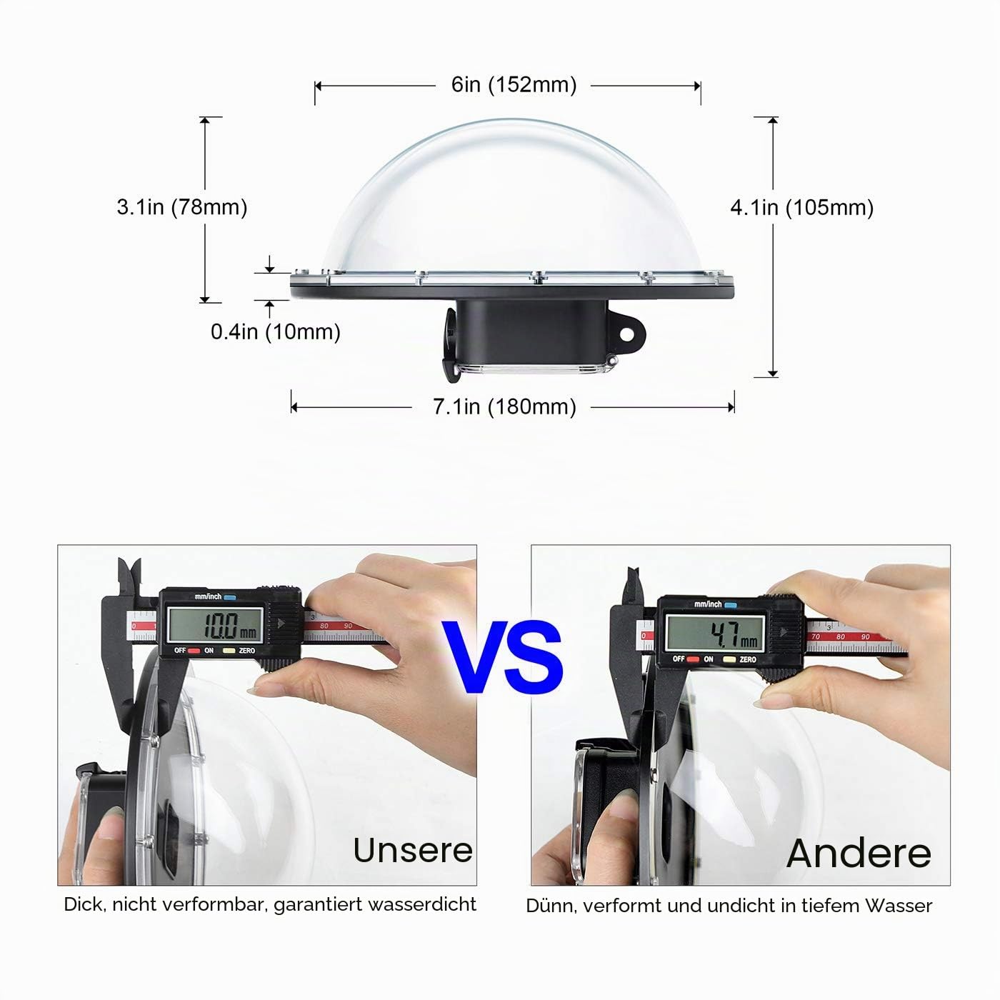 SOONSUN Dome Port für GoPro Hero 9-12 Schwarz, 45 M Wasserdicht, Fall