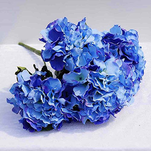 AMTION Artificial Silk Fake 5 Heads Flower Bunch Bouquet Home Hotel Wedding Party Garden Floral Decor Hydrangea Dark Blue