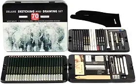 Kit de Desenho Completo 70 Peças – Estojo Profissional com Lápis de Grafite e Carvão, Esfuminhos, Borrachas e Acessórios – Conjunto de Arte para Iniciantes e Artistas Premium