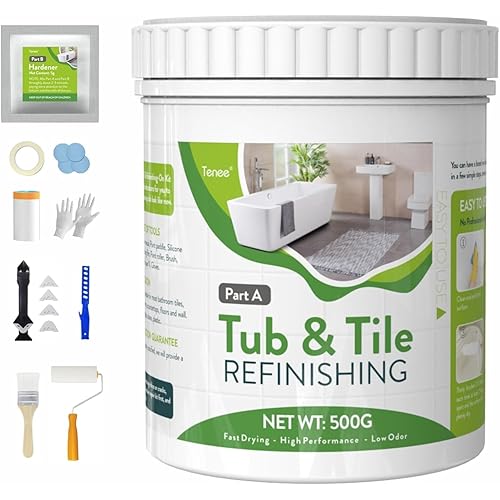 DIY Sink Bathtub Reglaze Kit White, Water Based Tub and Tile Refinishing Kit Easy to Use, Tile Paint Kit Low Odor Bathtub Refinishing Paint for Bathroom Kitchen Porcelain Fiberglass