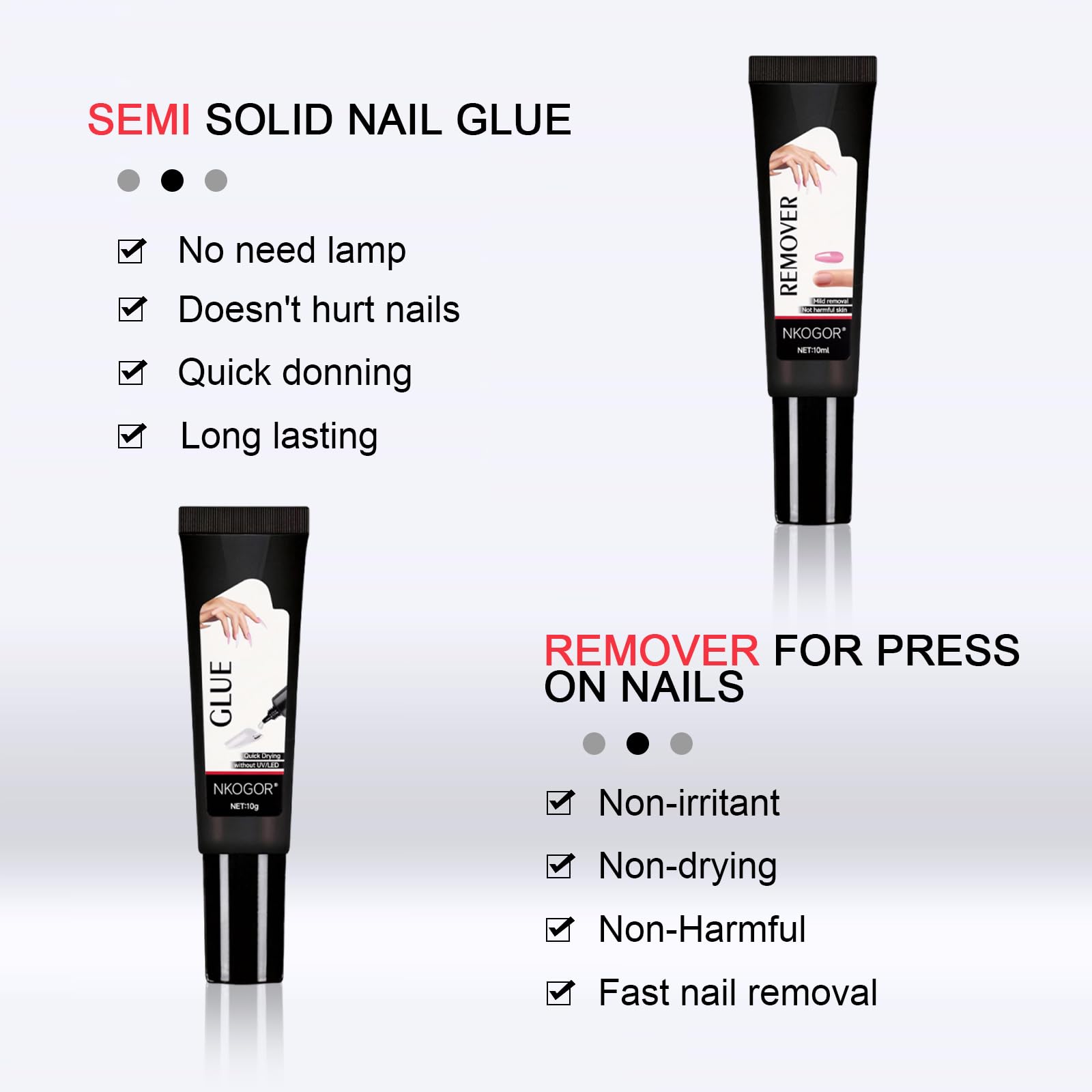Colla e Solvente Unghie Finte, Colla e Rimozione per Unghie Press-on, Extra Forte Colla Gel, Rimuovi Colla Unghie Finte, Lampada UV Non Necessaria, Asciugatura Rapida, Kit Di Lunga Durata (3)