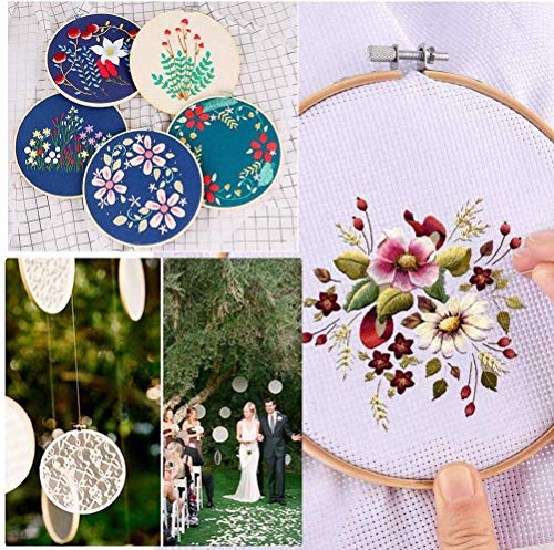 WOWOSS 6 Pieces 10 Inch Embroidery Hoops Wooden Round Adjustable Bamboo Circle Cross Stitch Hoop Ring Bulk for Embroidery and Cross Stitch Art Craft Handy Sewing - Thumbnail 2