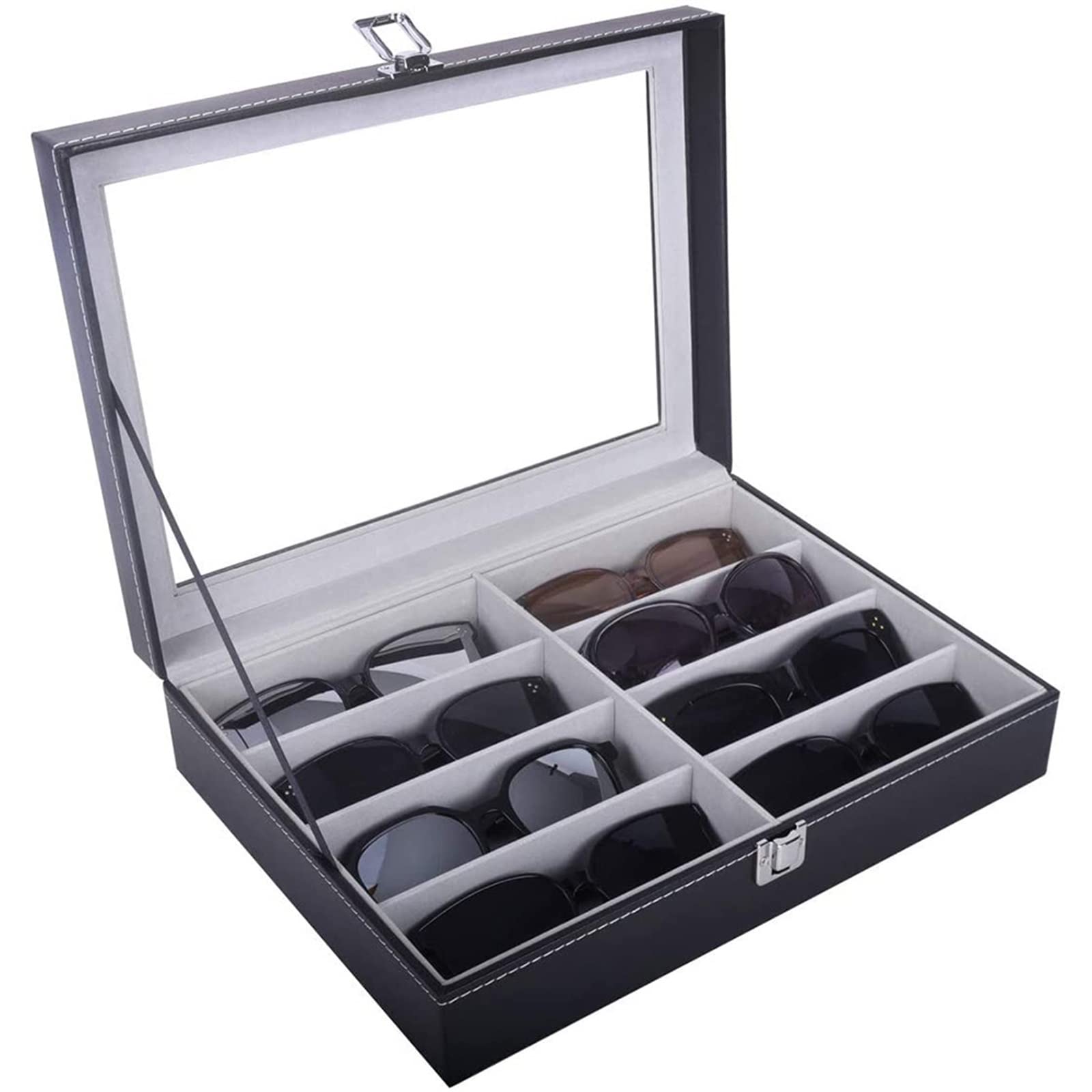 8 slotów PU skórzane etui na okulary przeciwsłoneczne dla kobiet mężczyzn okulary pudełko ekspozycyjne zegarek jubilerski Organizer prezent urodzinowy Watchse Storage Box (Color : Rose Red)