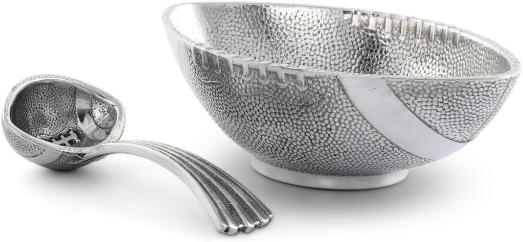 Arthur Court Durable Aluminum Football Dressings, Salsa, Dips, Nuts Bowl with Matching Spoon - Ideal Football Serving Bowls for Tailgaters Mancave Football Fans Mans Gift, Versatile Bowl for Display