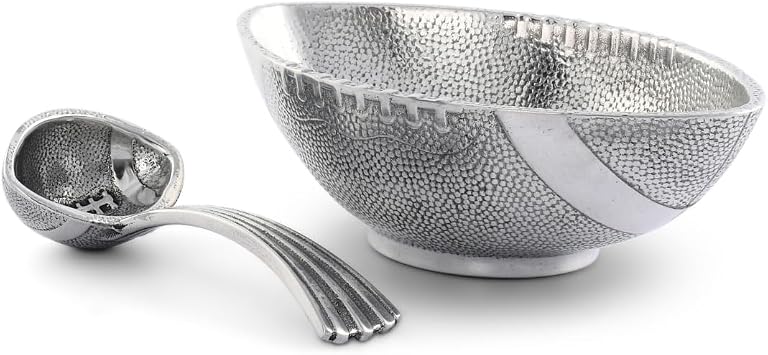Arthur Court Durable Aluminum Football Dressings, Salsa, Dips, Nuts Bowl with Matching Spoon - Ideal Football Serving Bowls for Tailgaters Mancave Football Fans Mans Gift, Versatile Bowl for Display