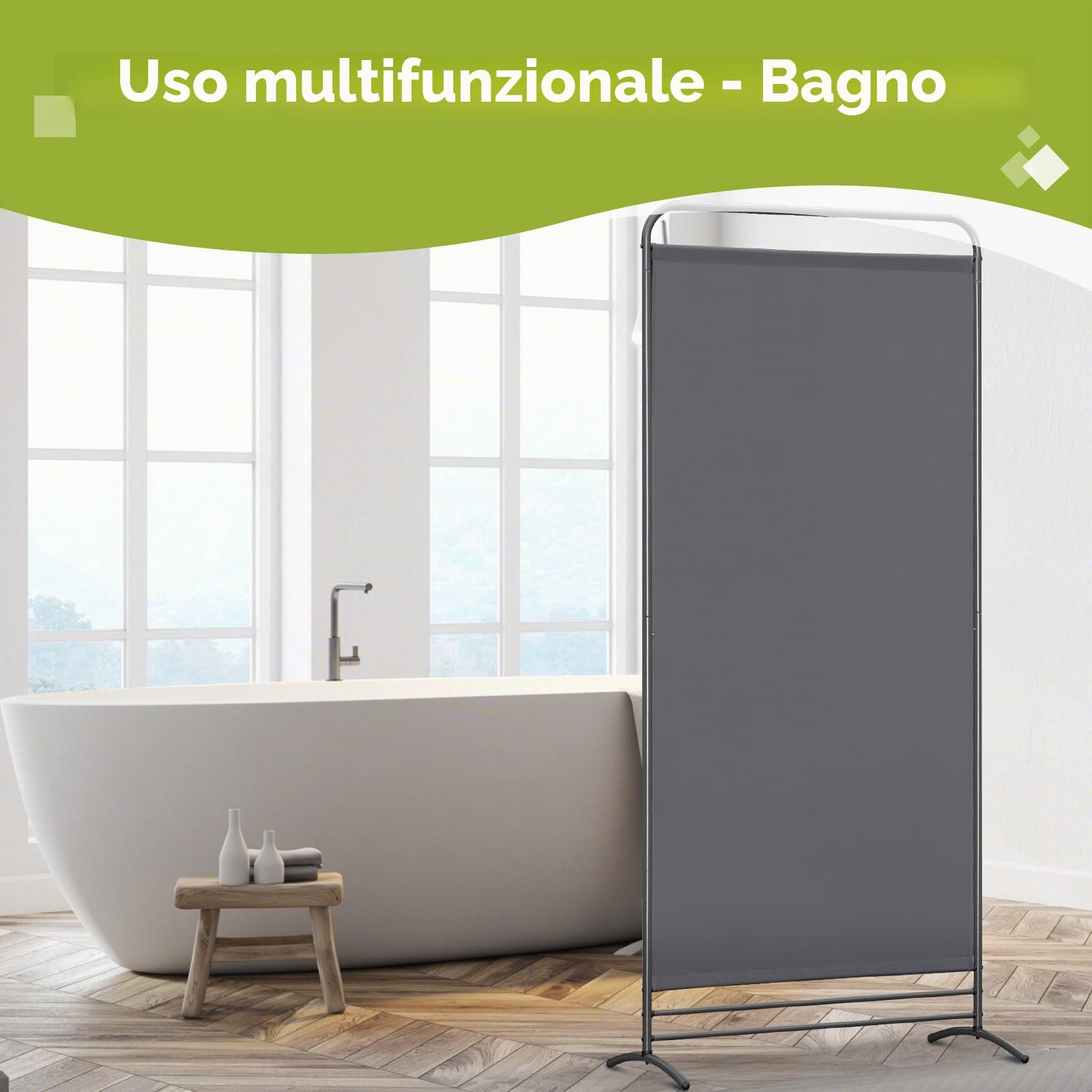 Angel Living Paravento con un Pannello, Decorazione Elegante, Separatore di Ambienti, Divisorio di Camere, 80 x 180 cm (Grigio)