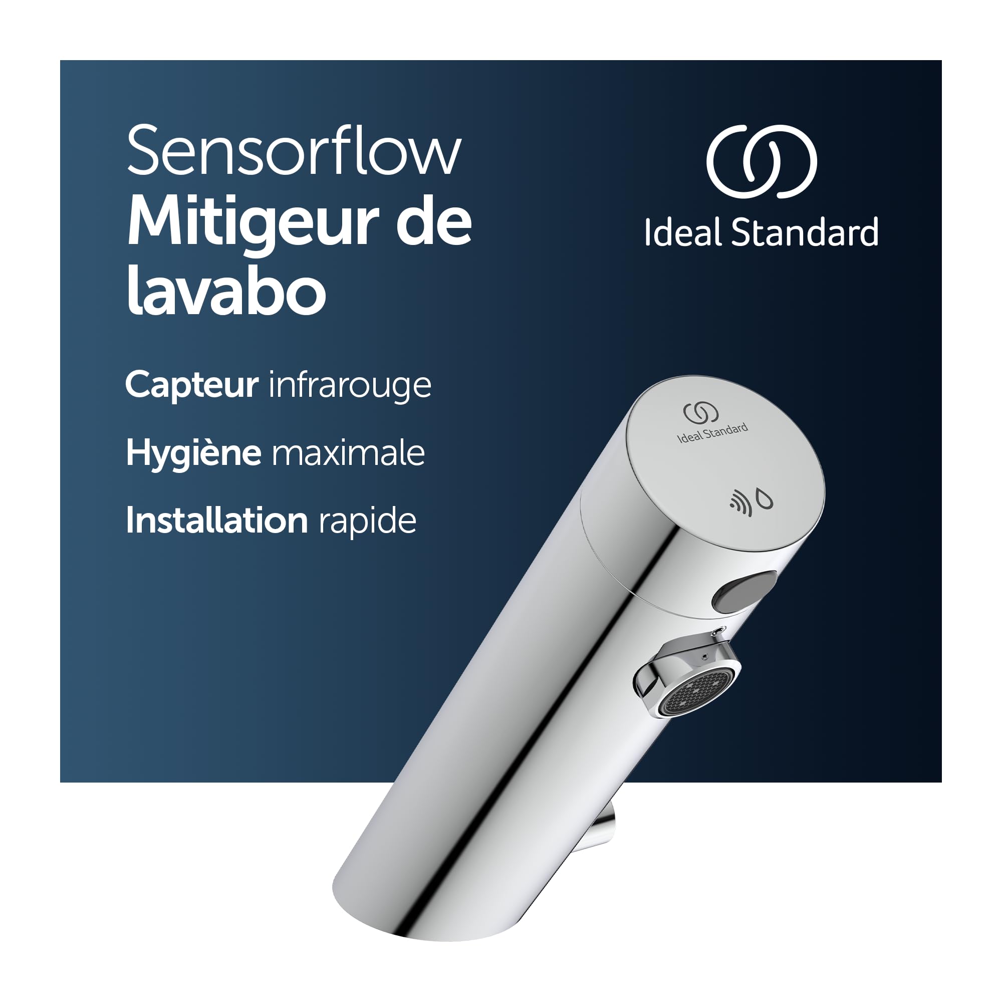Ideal Standard Sensorflow Mitigeur Infrarouge Robinet sans contact Installation facile Fonctionne sur Batterie A7559AA