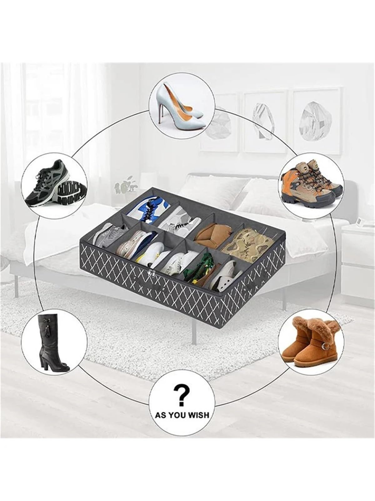Organizzatore Di Scarpe Sotto Il Letto Organizer for scarpe sotto il letto, può contenere 12 paia di scarpe, organizer for scarpe con finestra trasparente, traspirante, pieghevole Per Risparmiare Spaz