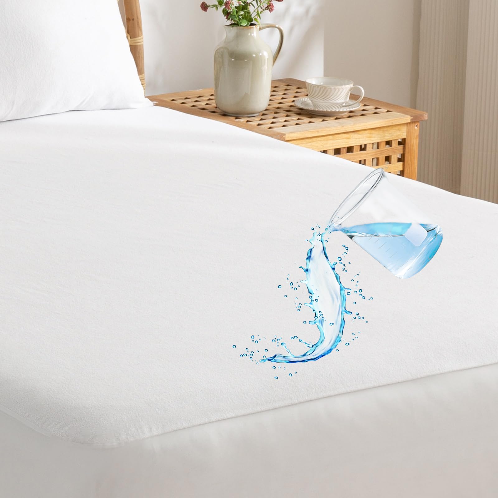 GogreenWaterproof Mattress Protector, Stretchable Twin XL Mattress Protector Fit up to 16", Super Soft Mattress Cover Twin XL Size Bed Cooling Mattress Protector, Breathable Bed Cover White