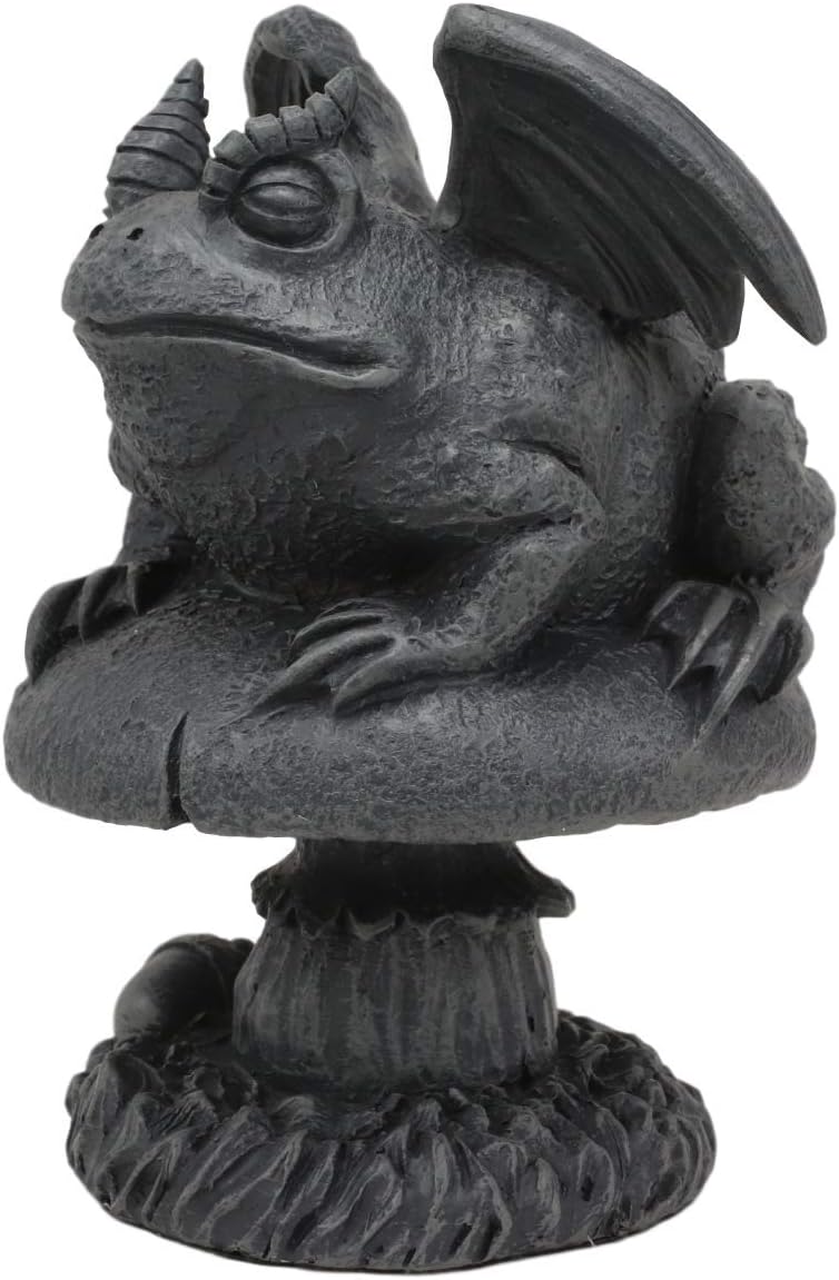 Ebros Gothic Horned Toad Frog Gargoyle with Wings Crouching On Toadstool Mushroom Figurine Mythical Fantasy Decor of Gargoyles Statue 5" Tall for Medieval Renaissance Castles and Cathedrals Fans