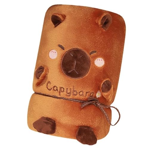 YEIUZPT Capybara Pillow and Blanket, Plush Pillows Stuffed Animal Dolls Soft Flannel Blankets Napping Throw Blankets Cartoon Pillow Blanket for Sofa Couch Bedroom Decoration (85 * 165CM)