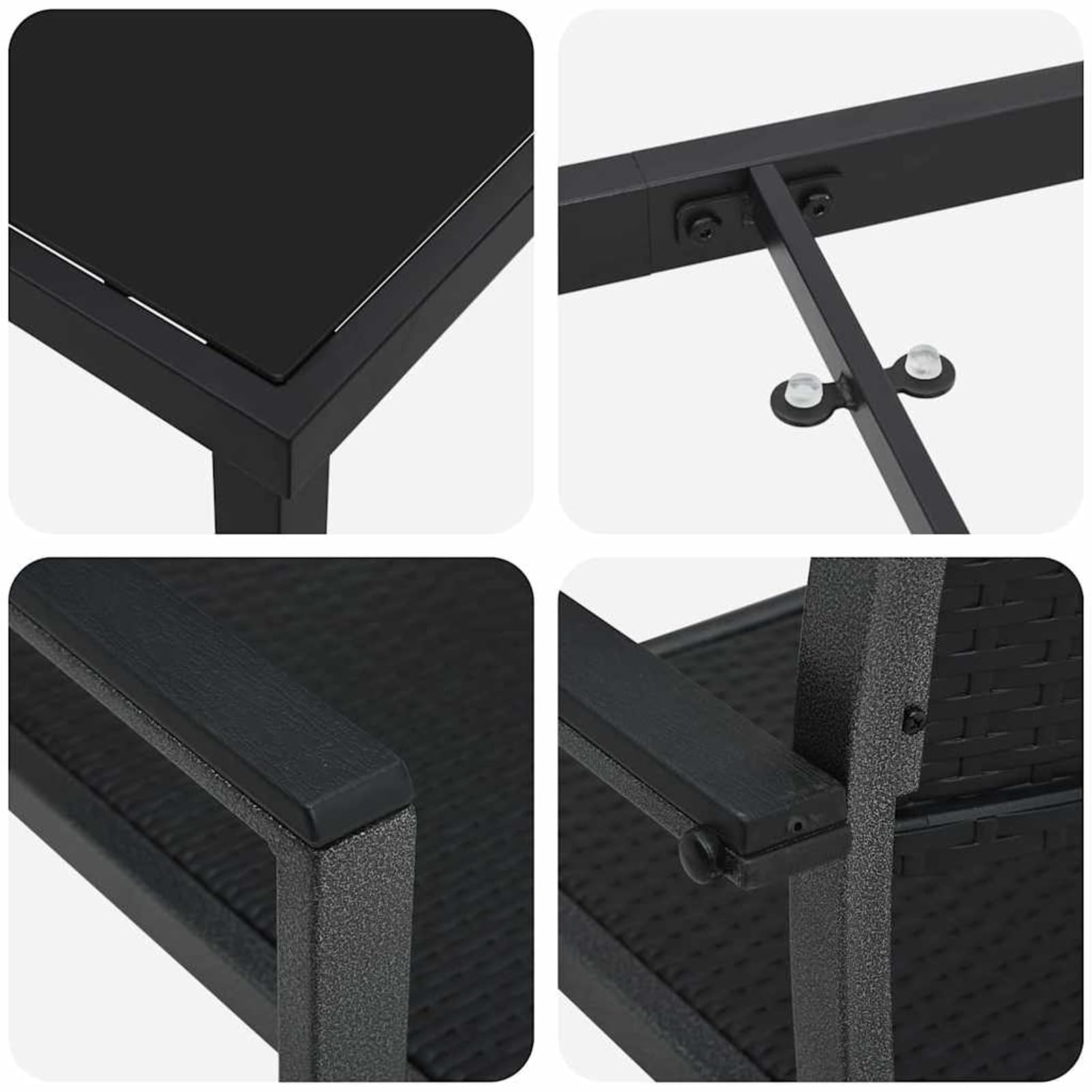 Geecher Set da Pranzo per Giardino 5 Pezzi, Design Moderno, Nero, Acciaio Verniciato a Polvere, sedie e Tavolo da Esterno, 4 posti, 140x70 cm, per cene all'aperto