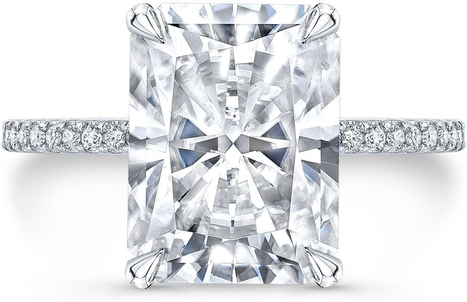 Shree Diamond 3.65 CT Radiant Diamond Moissanite Engagement Ring Wedding Ring Eternity Band Vintage Solitaire Halo Hidden Prong Silver Jewelry Anniversary Promise Ring