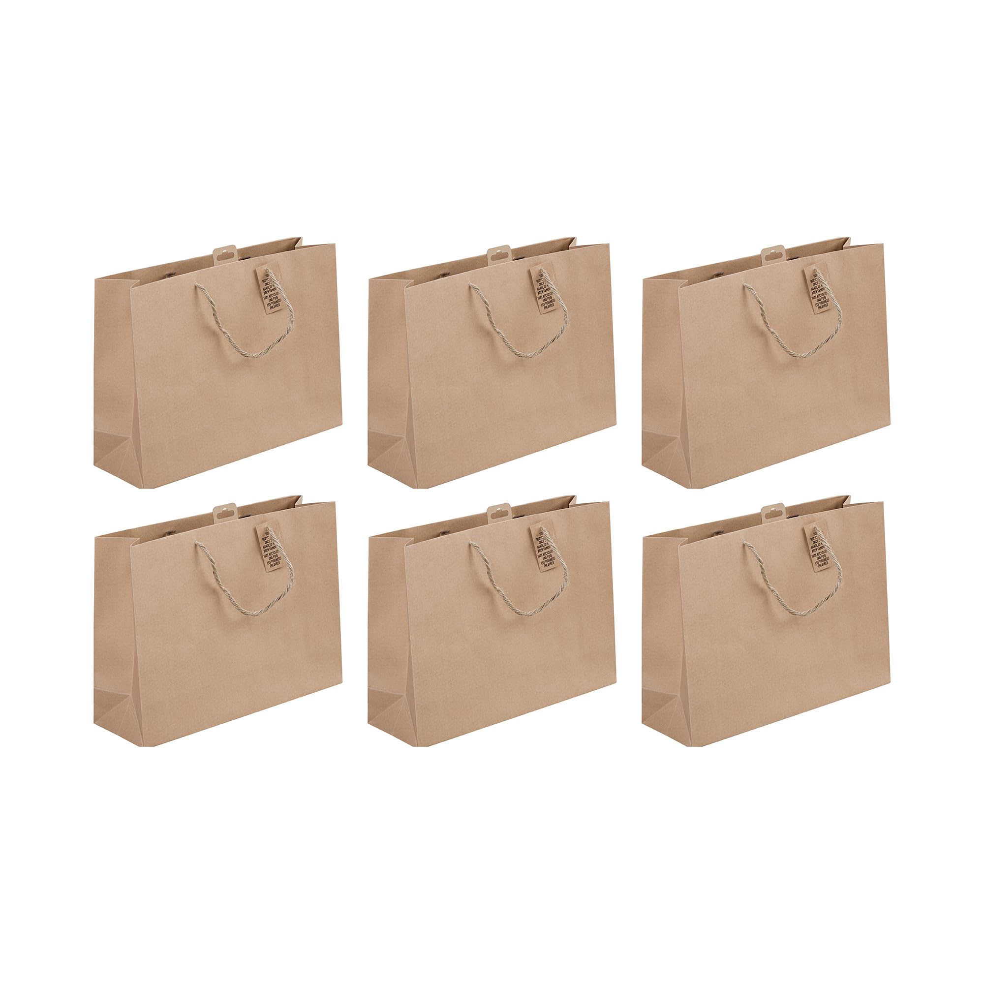 Clairefontaine 28800-6Cpack - A pack of 6 Kraft Gift Bags - Shopping - 37,3x11,8x27,5cm - 210g - Gift Wrapping, Packaging, Ideal for Puzzles, Games, Creative