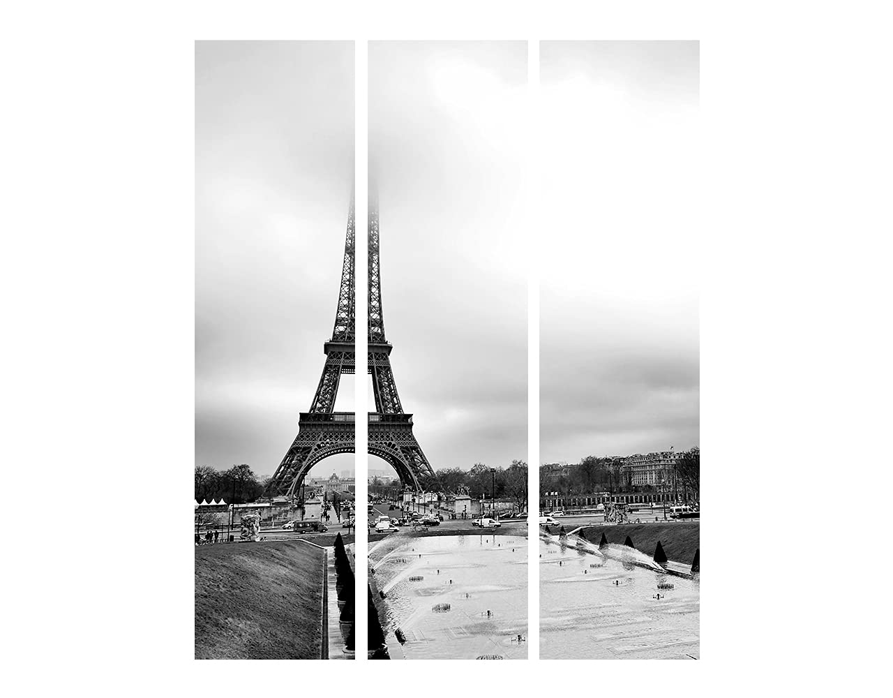 murando - Paravent intérieur à Deux côtés 135x172 cm - Séparateur de pièce en Bois Naturel avec Toile imprimée, Portable et Pliable - Photographie d'architecture Paris Tour Eiffel d-C-0156-z-b