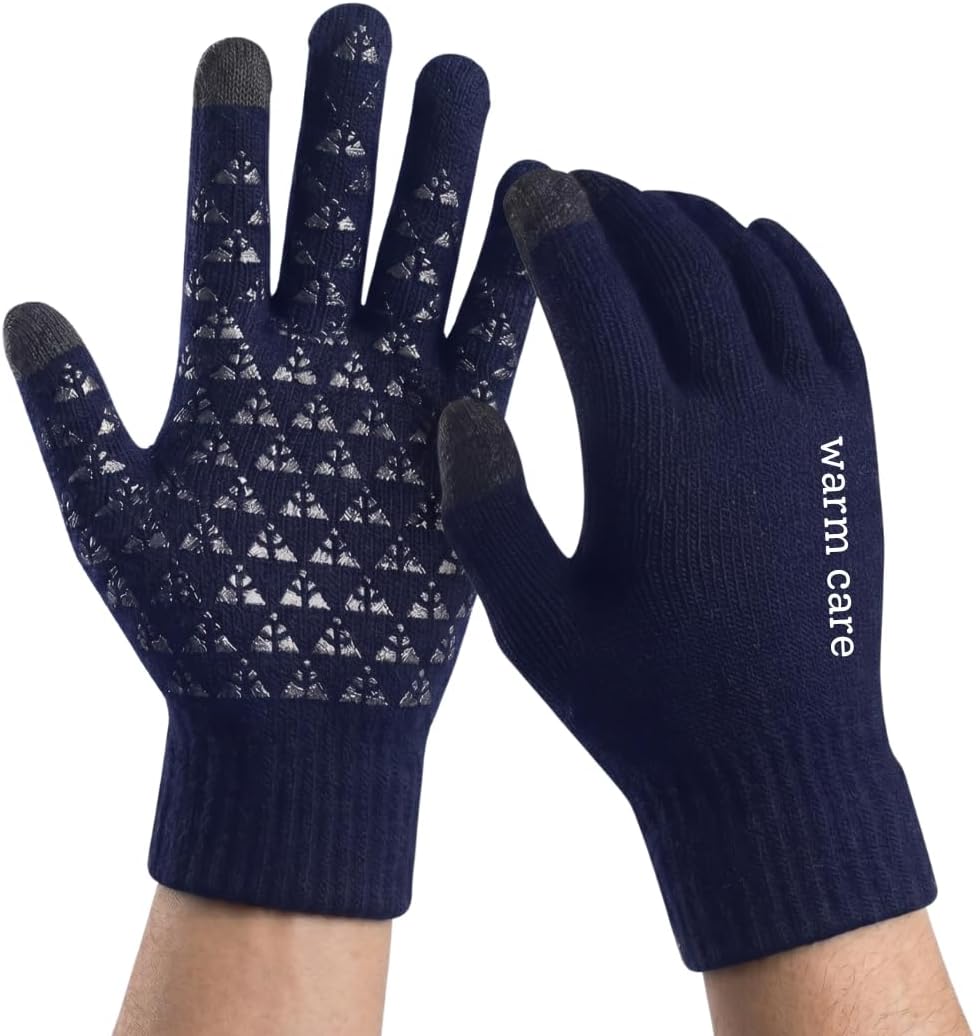 Touchscreen Thermal Winter Gloves for Men & Women | Warm Wool Knit Full Finger Gloves with Anti-Slip Silicone Grip for Driving, Cycling, Running & Outdoor Wear