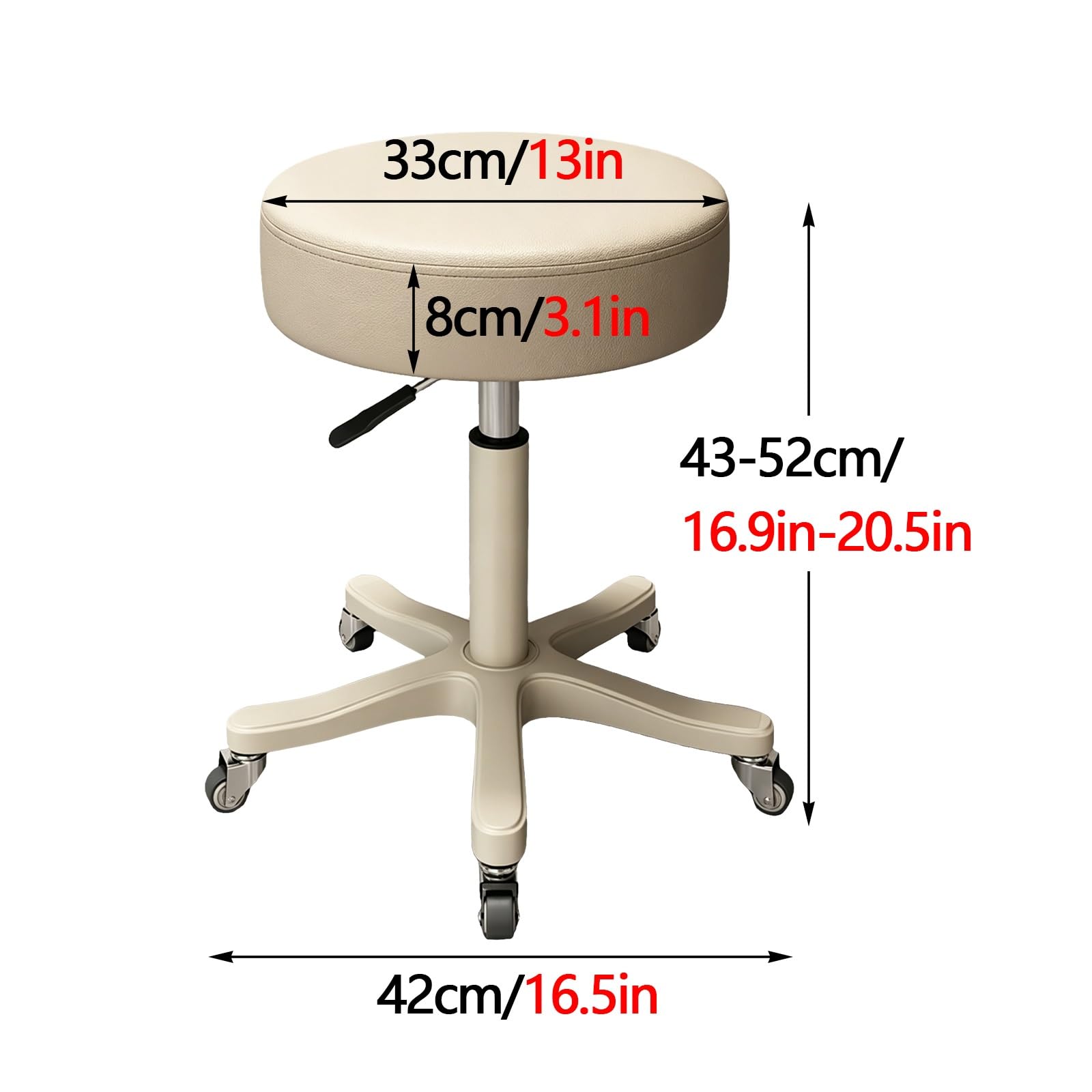 Sgabello Estetista Pedicure con Ruote Ergonomico Altezza Regolabile 43-52cm