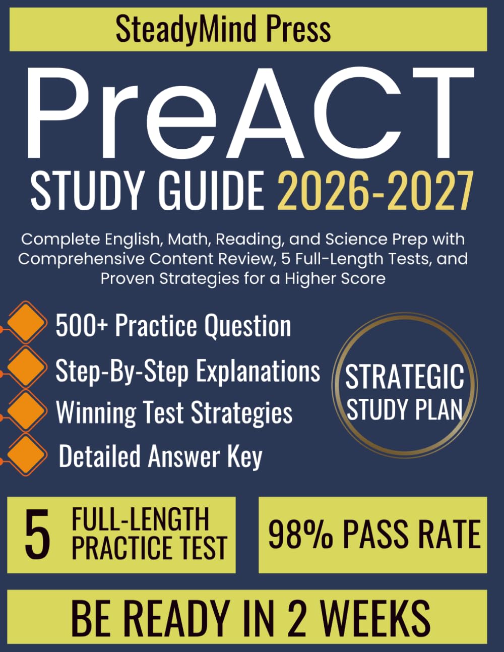 PreACT Study Guide 2026-2027: Complete English, Math, Reading, and Science Prep with Comprehensive Content Review, 5 Full-Length Tests, and Proven Strategies for a Higher Score