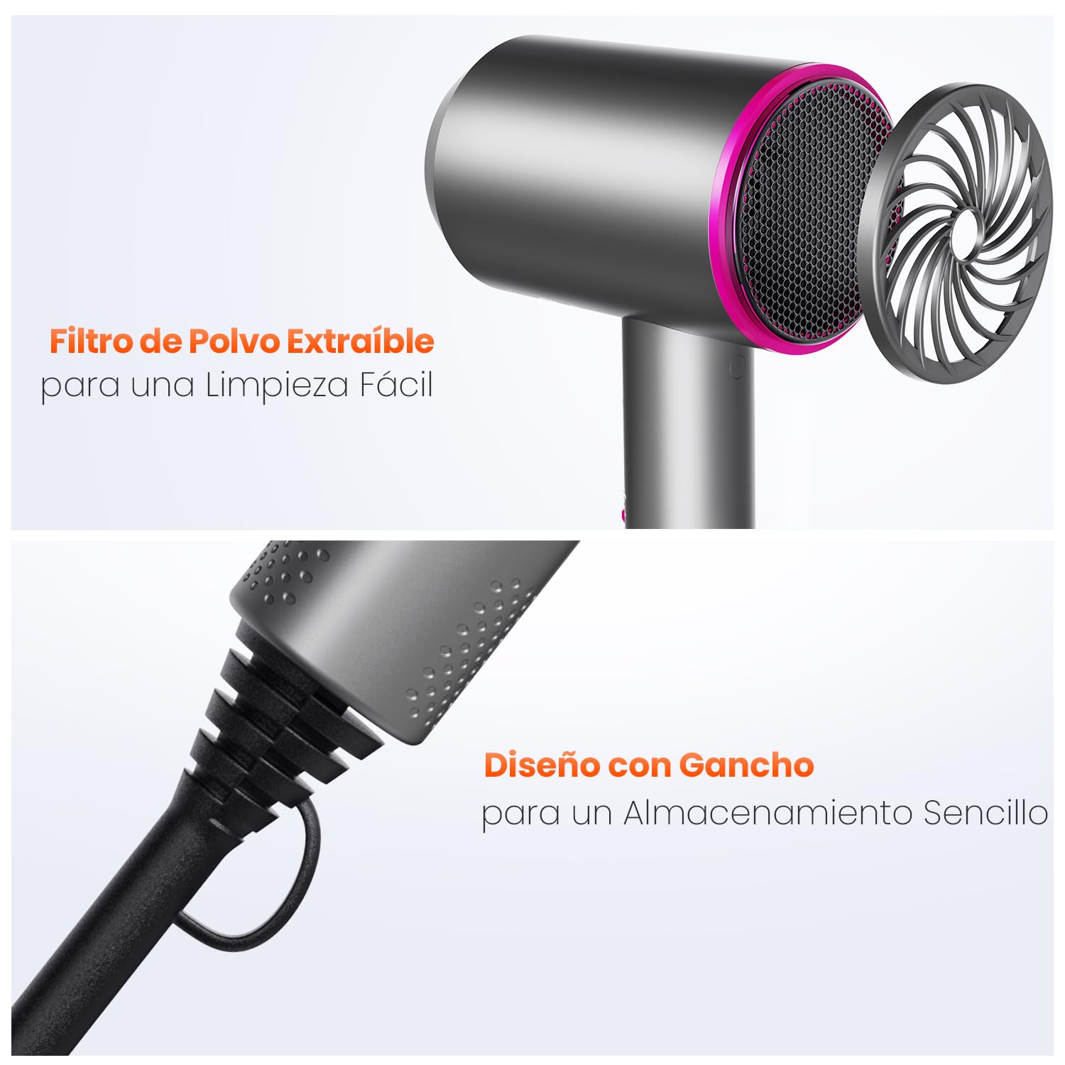 Secador pelo potente y rápido con tecnología iónica, 3 modos y botón de aire frío, secador de pelo para mujer y hombre