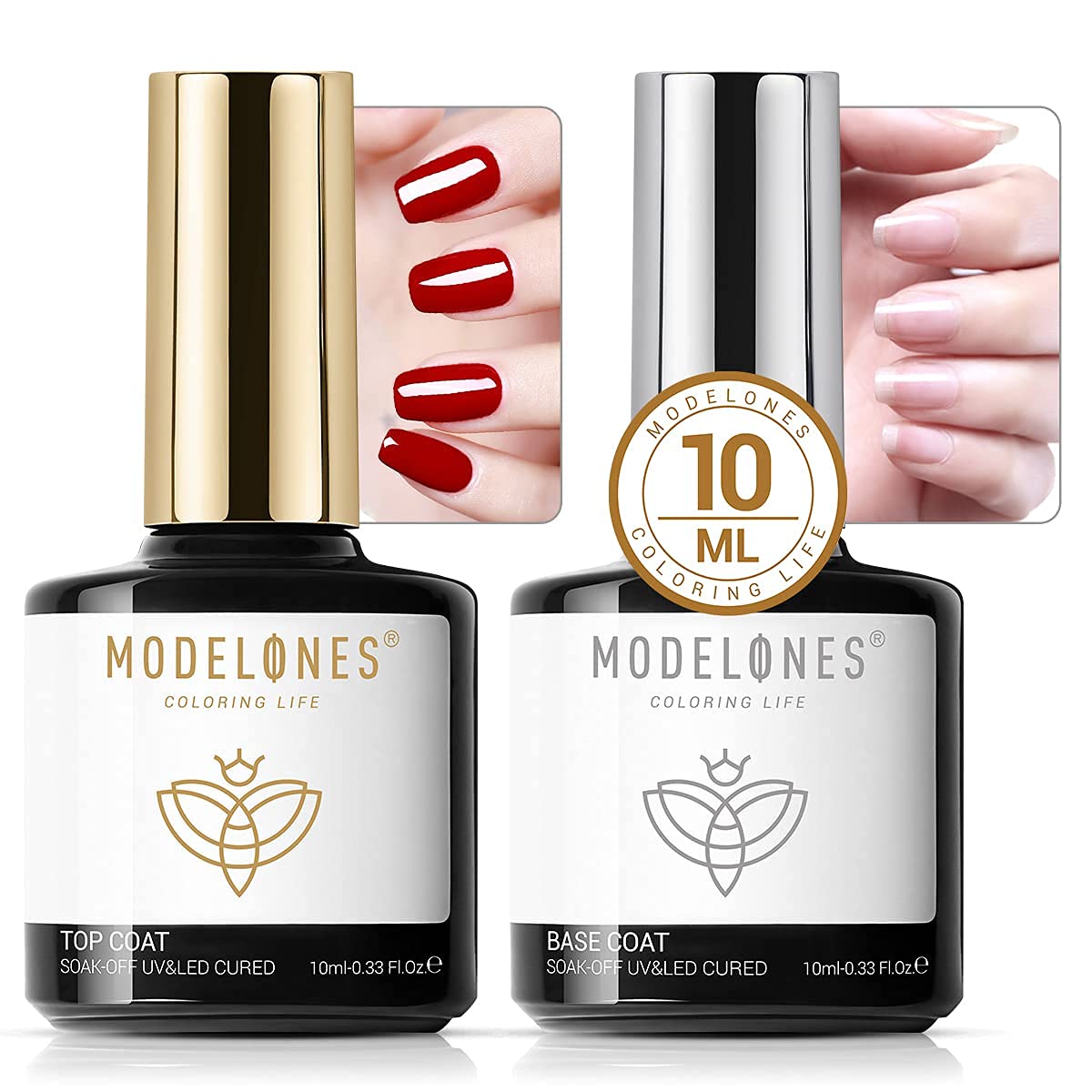 Modelones Gel Top and Base Coat, Gel Nail Polish No Wipe Top Coat Base Coat 10ml LED Soak Off Long-Lasting Gloss Matte and Shiny Finish For Home DIY and Nail Salon (10ml Each - Base + Top Coat)-picture-33