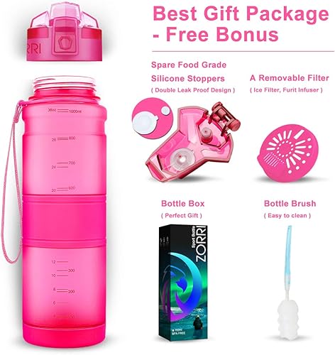 Miniatura 99 de Botella de agua deportiva Zorri, 13.5, 17, 23.6 onzas, sin BPA, a prueba de fugas, ligera, para exteriores, campamento, ciclismo, fitness, gimnasio