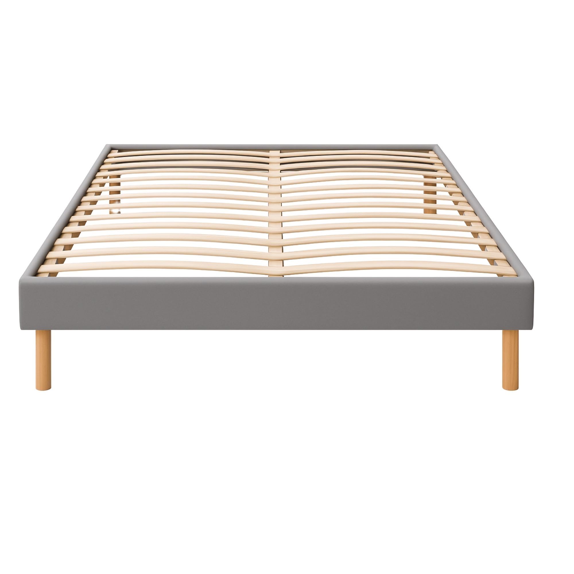 King of Dreams Sommier Tapissier 140x190 - Gris + Pieds en 18 cm - revetement Tissu Polyester Facile d'entretien